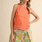 Orange Whipstitch Tank Top | Cotton Sleeveless Blouse with Contrast Trim
