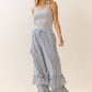 Navy Stripe Tiered Ruffle Hem Pull-On Maxi Pants