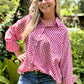 Red Gingham Oversized Button Down Shirt | The Gussied Goose Boutique