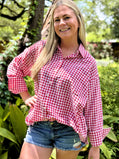 Red Gingham Oversized Button Down Shirt | The Gussied Goose Boutique