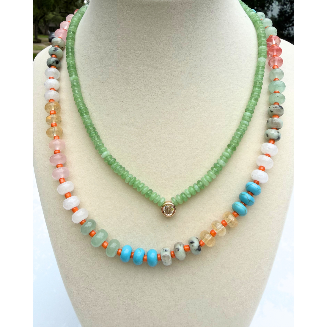 Semi-Precious Stone Beaded Necklace with Charm Clasp | Colorful Natural Stone Necklace