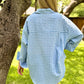 Aqua Gingham Oversized Button Down Shirt | The Gussied Goose Boutique