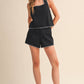 Black Whipstitch Crop Top & Shorts Set | Classic Tailored Matching Set for Women
