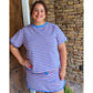 Blue & Pink Striped Lounge Set | Casual Two Piece Top & Skirt Outfit for Women