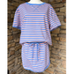 Blue & Pink Striped Lounge Set | Casual Two Piece Top & Skirt Outfit for Women