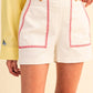 White High Waist Shorts with Red Stitching | Tailored Summer Shorts for Women