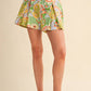 Floral Pleated High Waist Shorts | Colorful Vintage-Inspired Print Summer Shorts
