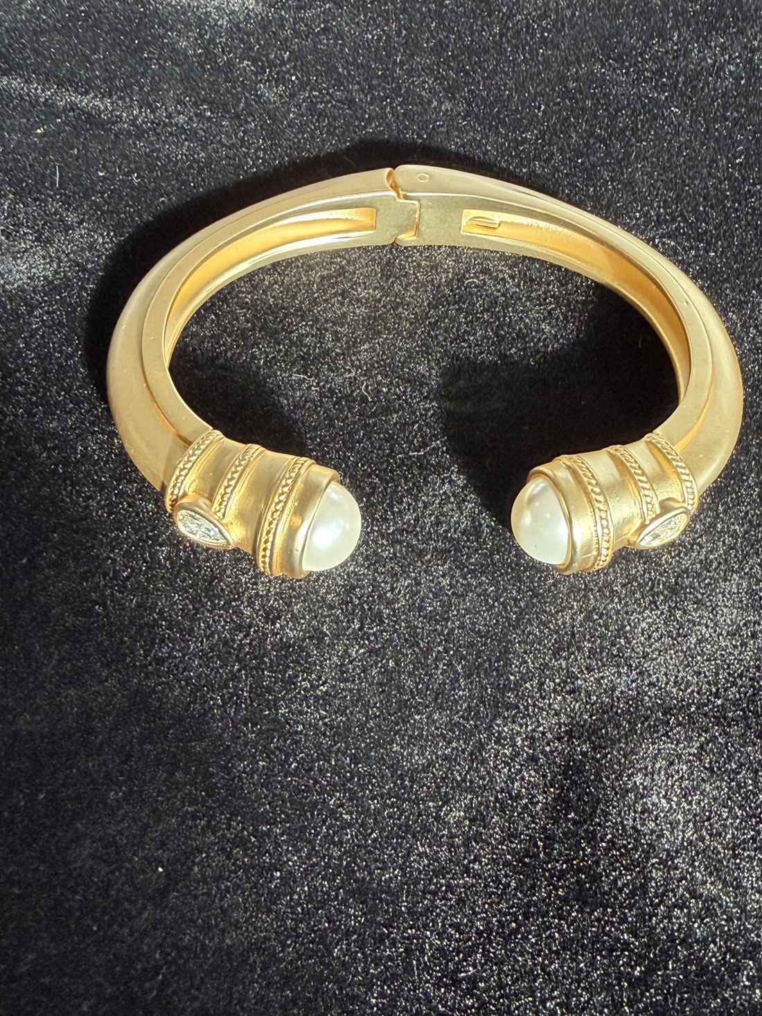 Pearl & Pave Hinged Cuff Bracelet - Gold + CZ