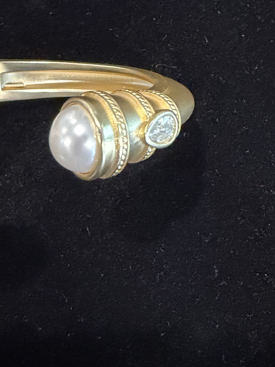 Pearl & Pave Hinged Cuff Bracelet - Gold + CZ