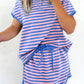 Blue & Pink Striped Lounge Set | Casual Two Piece Top & Skirt Outfit for Women