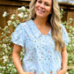 Light Blue Embroidered Floral Peter Pan Collar Blouse | Feminine Cotton Button Down Top