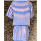 Blue & Pink Striped Lounge Set | Casual Two Piece Top & Skirt Outfit for Women