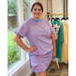 Blue & Pink Striped Lounge Set | Casual Two Piece Top & Skirt Outfit for Women