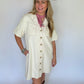 Ecru Denim A-line Shirt Dress, Cream