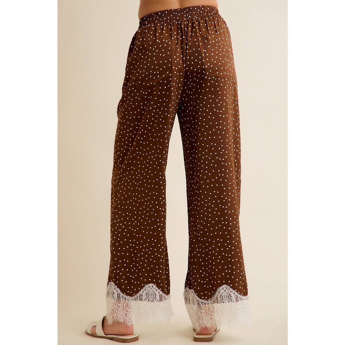 Satin Polka Dot Wide Leg Pants, Brown