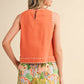 Orange Whipstitch Tank Top | Cotton Sleeveless Blouse with Contrast Trim
