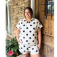 Black & Cream Polka Dot Shorts Set | V Neck Top & Drawstring Shorts Outfit for Women