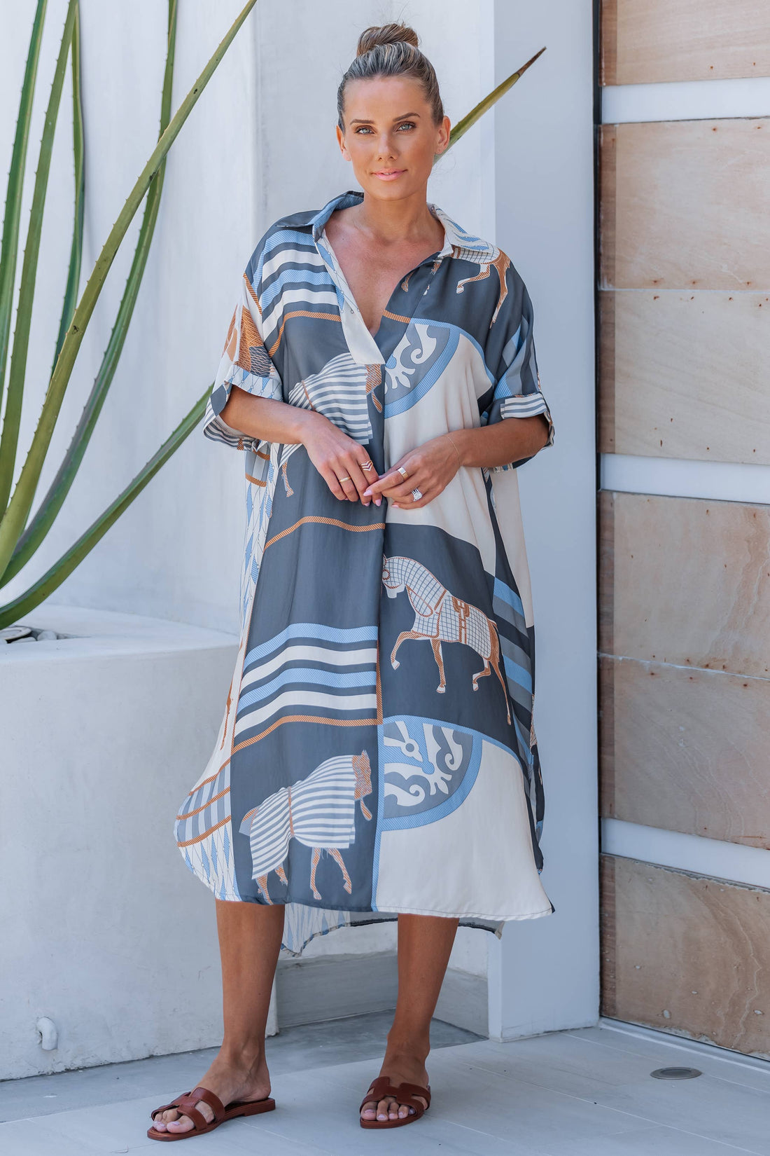 Equestrian Escape Silk Blend Midi Dress | The Gussied Goose Boutique