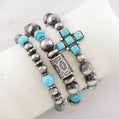 Turquoise Navajo Bead Bracelet Set – Western Stretch Stack (3PC)