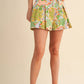 Floral Pleated High Waist Shorts | Colorful Vintage-Inspired Print Summer Shorts
