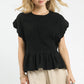 Midnight Linen Peplum Blouse | Black Smocked Linen Blend Top| The Gussied Goose Boutique