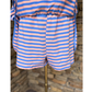 Blue & Pink Striped Lounge Set | Casual Two Piece Top & Skirt Outfit for Women