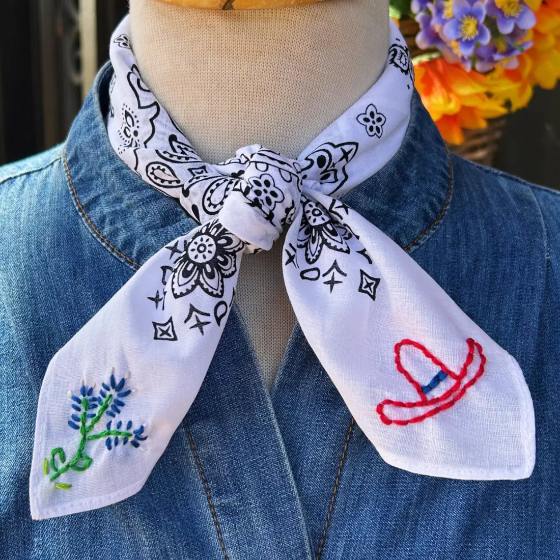 PRE-ORDER Embroidered Bluebonnet Bandana