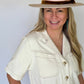 Ecru Denim A-line Shirt Dress, Cream
