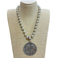 Vintage Heart Pendant Necklace – Silver Beaded Statement Jewelry