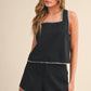 Black Whipstitch Crop Top & Shorts Set | Classic Tailored Matching Set for Women