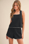 Black Whipstitch Crop Top & Shorts Set | Classic Tailored Matching Set for Women