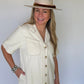 Ecru Denim A-line Shirt Dress, Cream