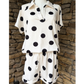 Black & Cream Polka Dot Shorts Set | V Neck Top & Drawstring Shorts Outfit for Women