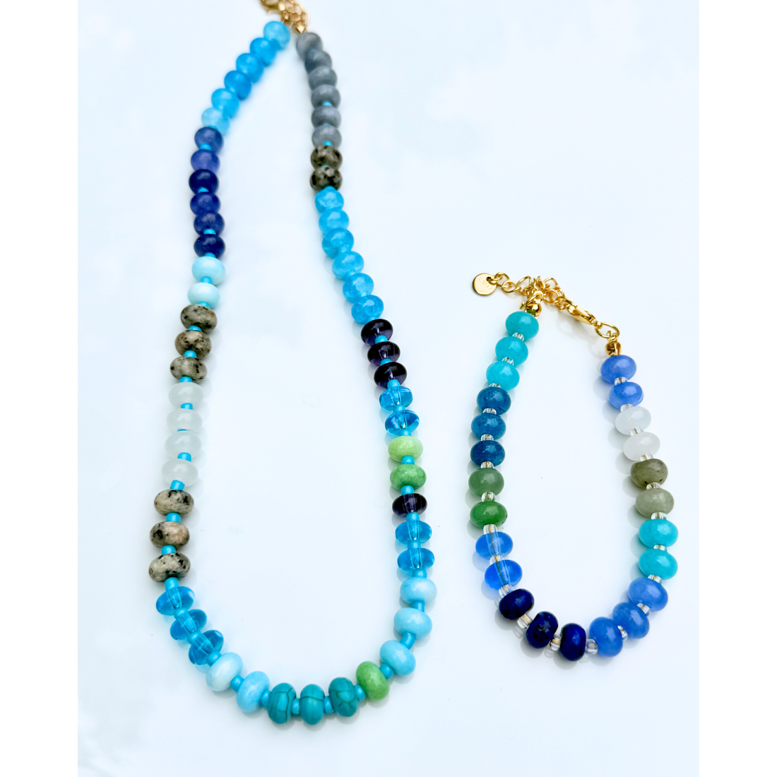 Ocean Mist Stone Beaded Necklace | Blue Semi-Precious Layering Necklace