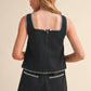 Black Whipstitch Crop Top & Shorts Set | Classic Tailored Matching Set for Women