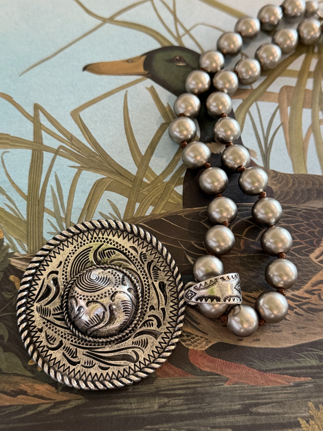 Sombrero Pendant Necklace – Silver Beaded Convertible Statement Jewelry