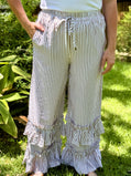 Beige Stripe Tiered Ruffle Hem Pull-On Maxi Pants