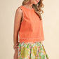 Orange Whipstitch Tank Top | Cotton Sleeveless Blouse with Contrast Trim
