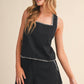 Black Whipstitch Crop Top & Shorts Set | Classic Tailored Matching Set for Women