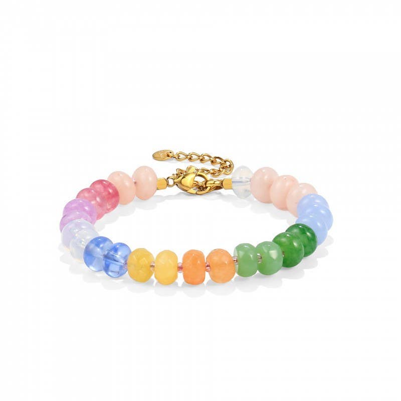 Rainbow Resin Beaded Bracelet with Gold Clasp | Colorful Boho Jewelry