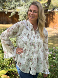 Woven Button-Down Blouse, White Floral Print