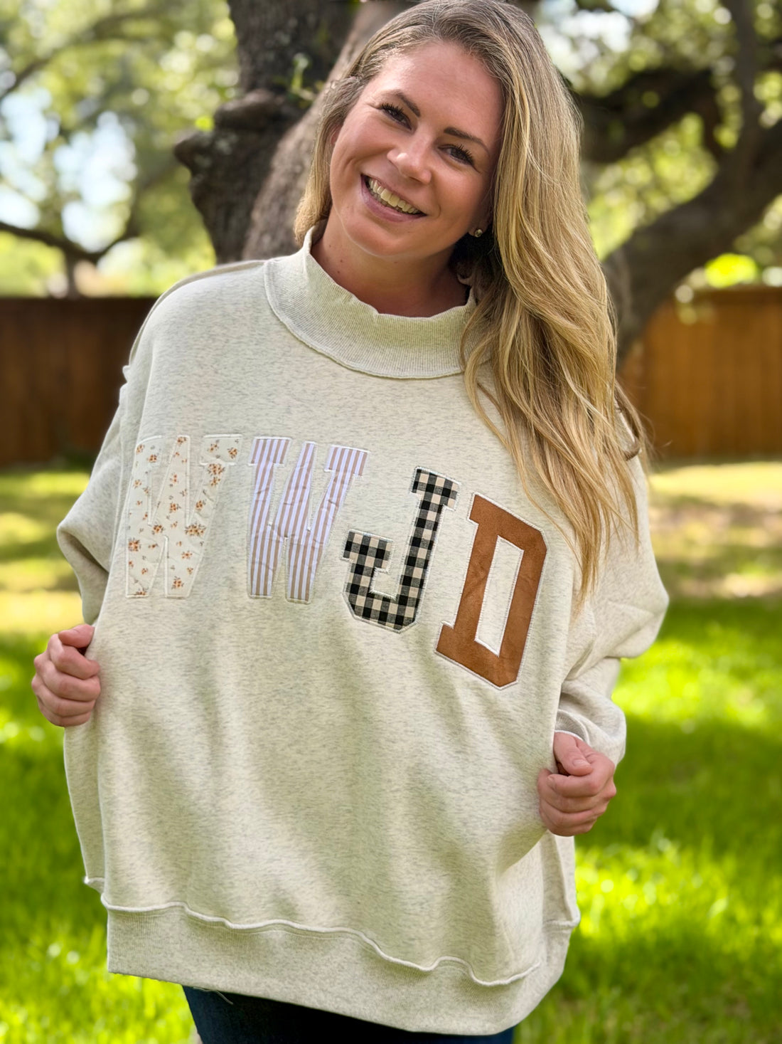WWJD Embroidered Mock Neck Sweatshirt
