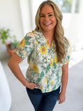 Sunflower Darling Blouse | Light Blue Floral Top