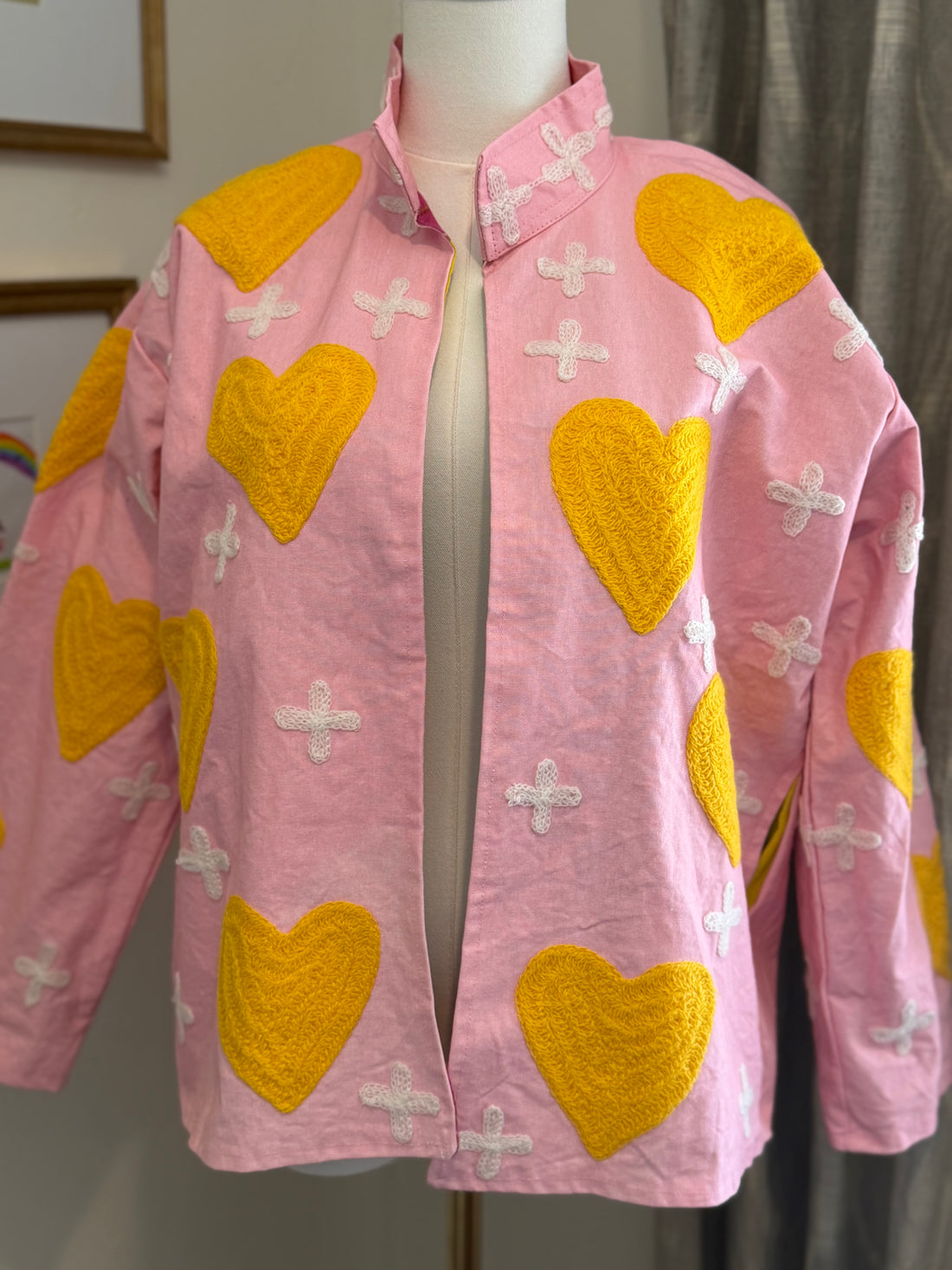 Heirloom Heart Jacket | Pink & Yellow Reversible Embroidered Jacket
