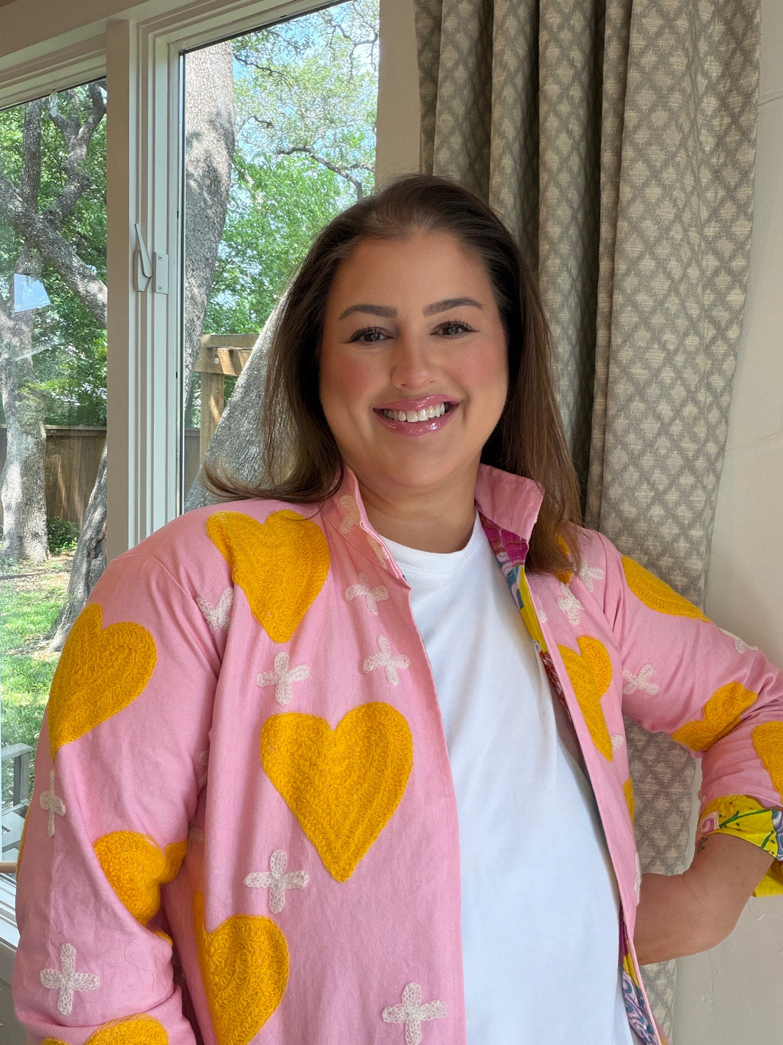 Heirloom Heart Jacket | Pink & Yellow Reversible Embroidered Jacket