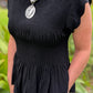 Midnight Linen Peplum Blouse | Black Smocked Linen Blend Top| The Gussied Goose Boutique