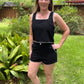Black Whipstitch Crop Top & Shorts Set | Classic Tailored Matching Set for Women