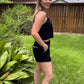 Black Whipstitch Crop Top & Shorts Set | Classic Tailored Matching Set for Women