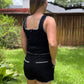 Black Whipstitch Crop Top & Shorts Set | Classic Tailored Matching Set for Women