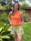 Orange Whipstitch Tank Top | Cotton Sleeveless Blouse with Contrast Trim